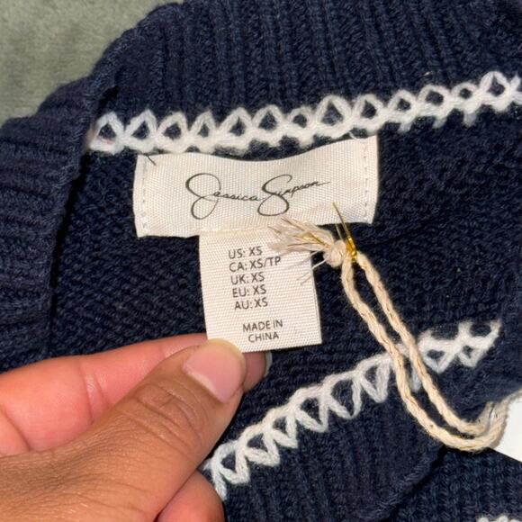 Jessica Simpson Game Day Navy Blue Cropped Pullover Sweater Women's XS NEW NWT - Picture 9 of 10